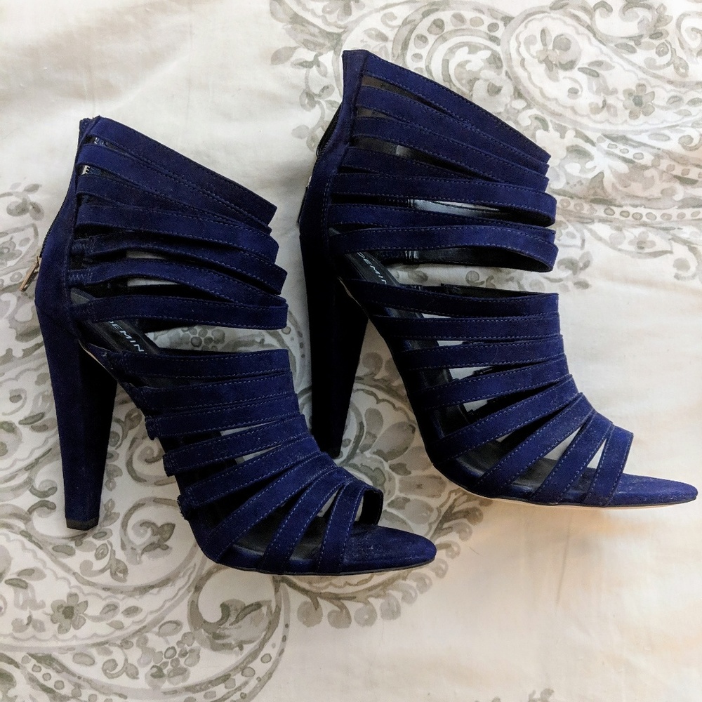 Blue suede strappy heels